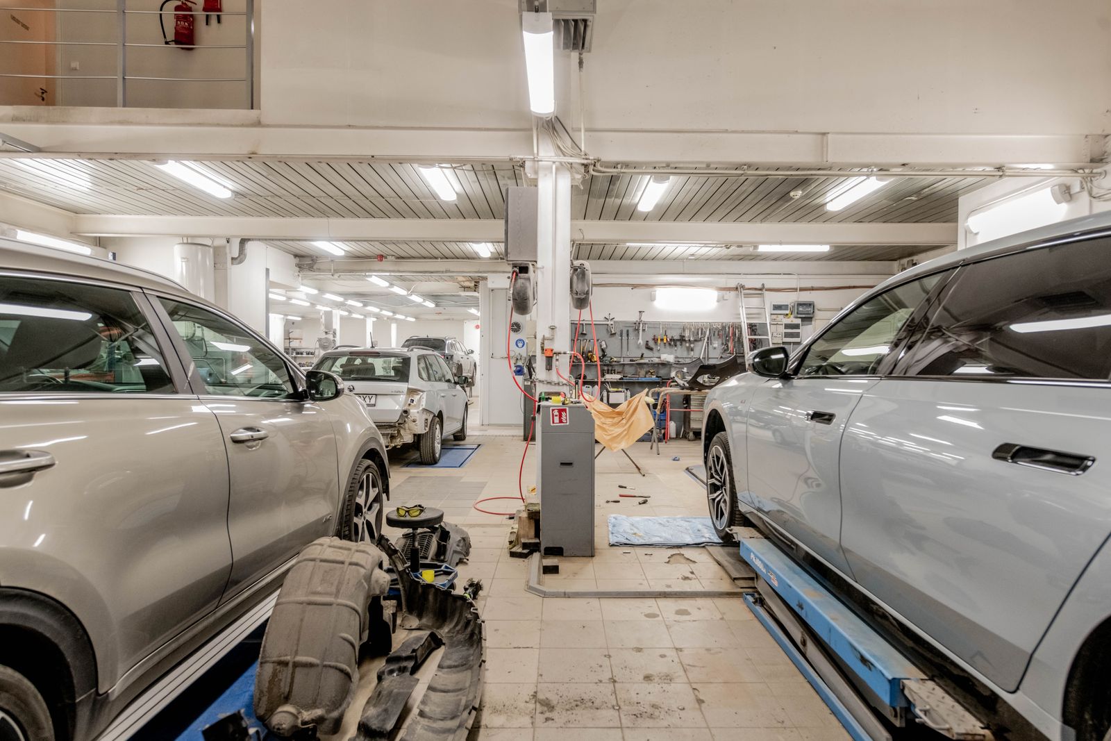 Interior of a modern car repair workshop
